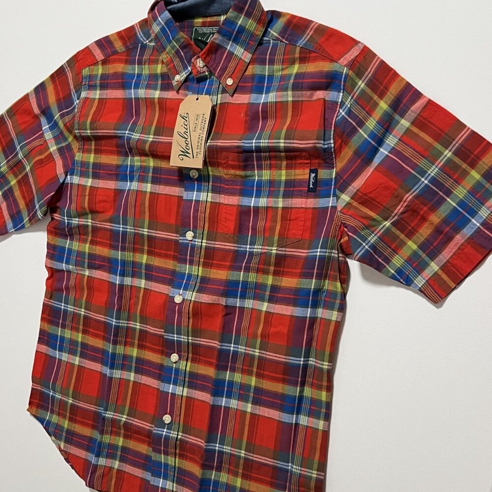 Woolrich Timberline Shirt Short Sleeve Plaid Button Up Red Men's size Small